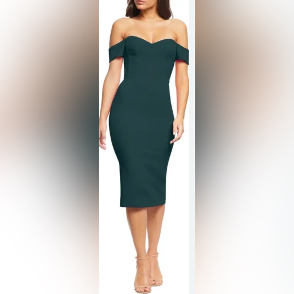 Dress the Population pine green Bailey Off the Shoulder Body-Con Dress size S